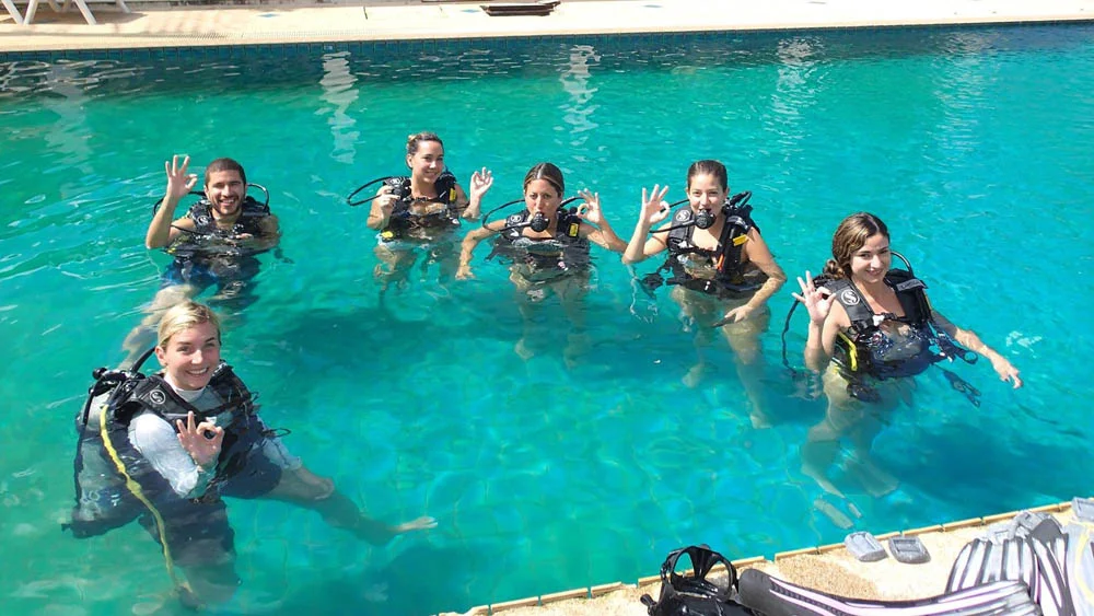 Learning to dive in a swimming pool