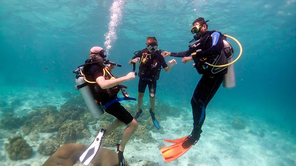 A boy learning to dive