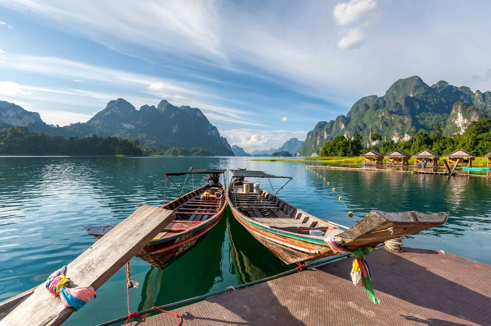 Longtail boats on the lake in Khao Sok National Park
