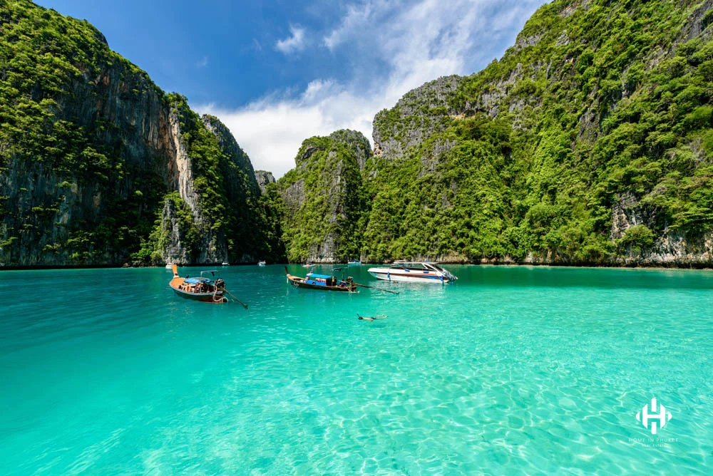 Beautiful crystal clear water at Pileh bay at Phi Phi island near Phuket