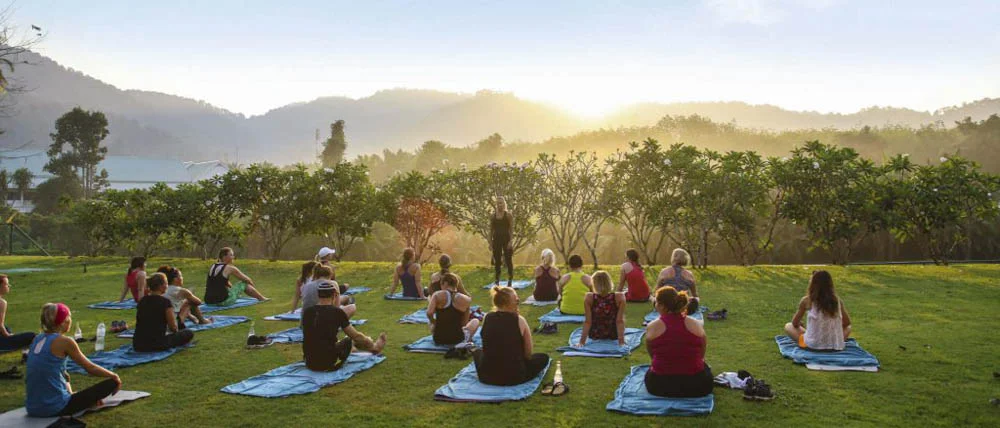 Outdoor morning yoga class