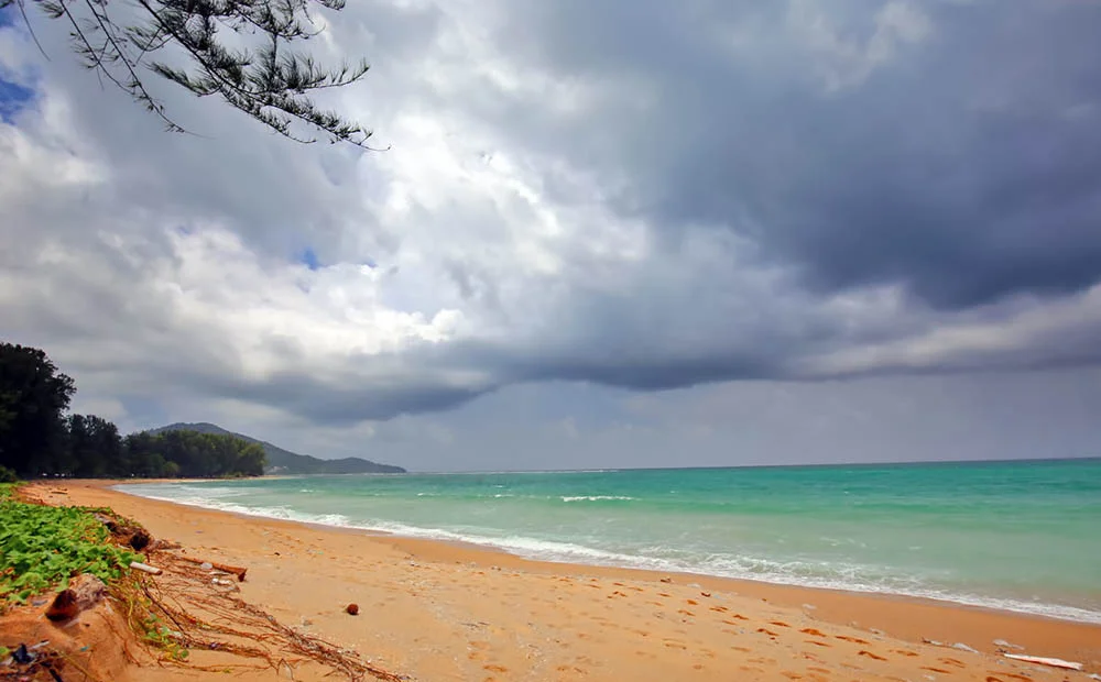 Rain clouds over a beach