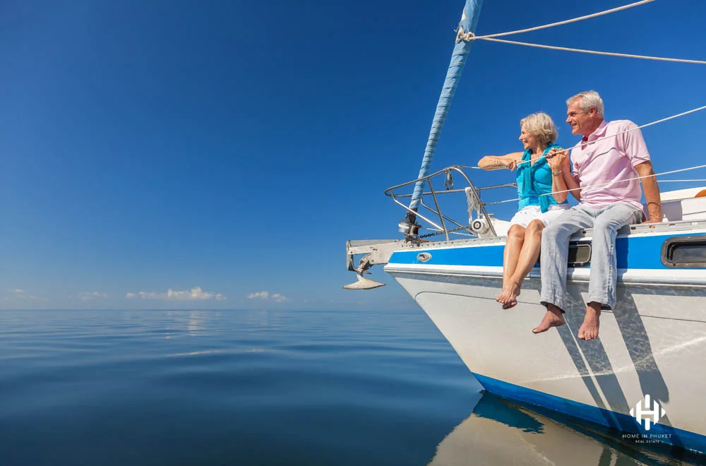 Older couple enjoying a gentle cruise on a yacht