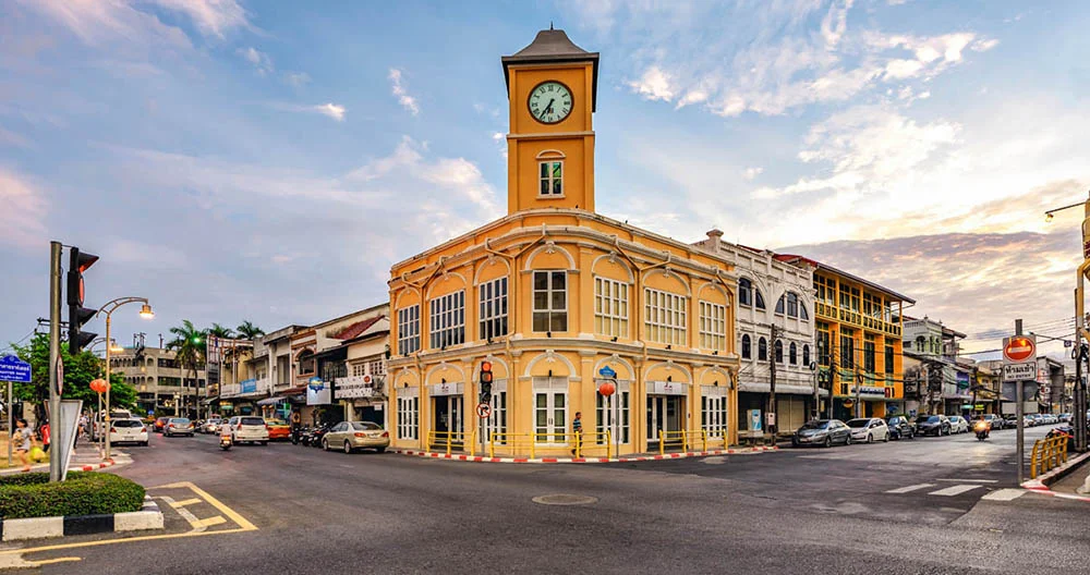 The Standard Chartered building and clock tower in Phuket Town
