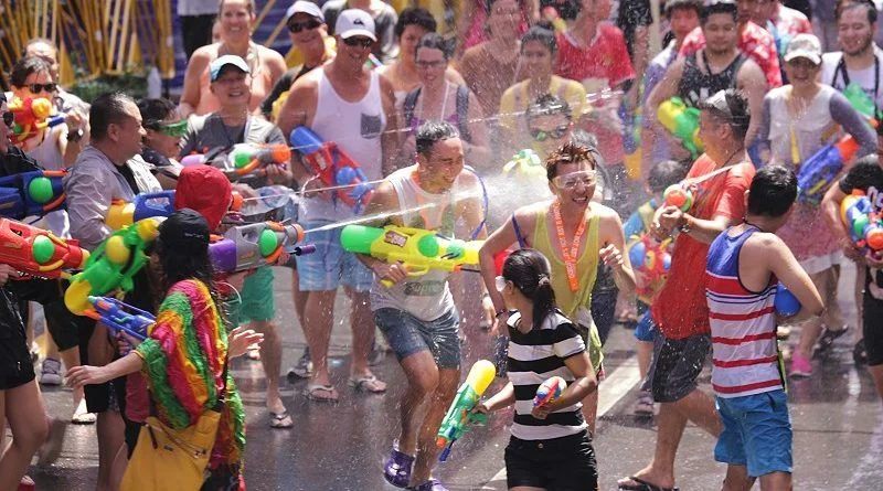 Water fights along the street